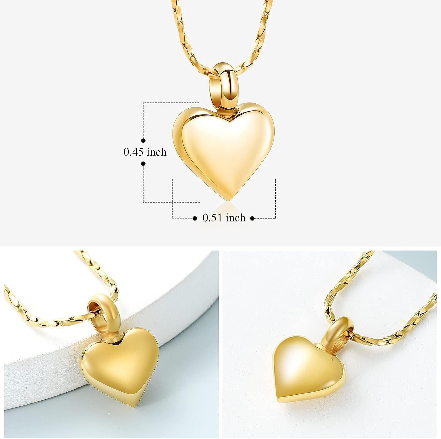 Small Heart Cremation Urn Necklace for Ashes Stainless Steel Memorial Ash Pendant Keepsake Jewelry