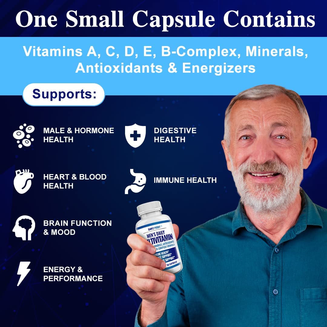 Daily Multivitamin for Men, 35 Vitamin, Mineral & Antioxidant Blend Supplement with Vitamins C, B-Complex & Saw Palmetto for Immune System, Energy, Focus & Prostate Health, Capsules 60