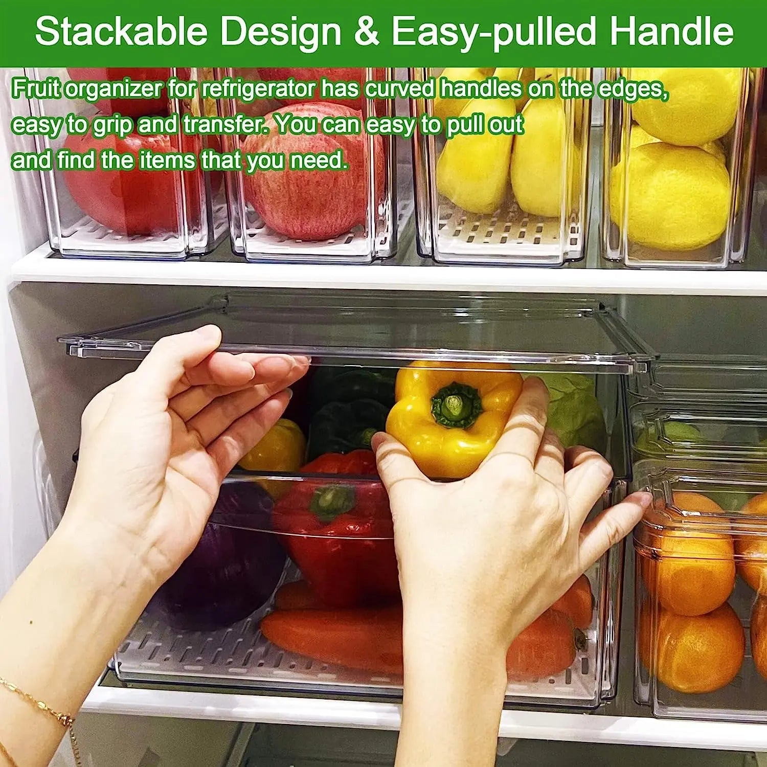 Clear Stackable Fridge Organiser Bins with Lids, Large Size Plastic Food Storage Containers for Fruit & Vegetable Storage, Kitchen Storage & Organisation (10 Pack-Tall)