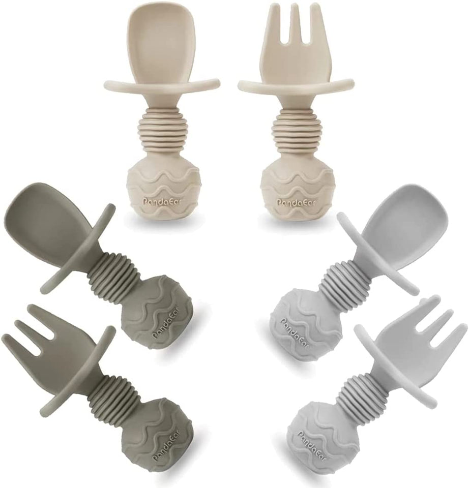 6 Pack Silicone Baby Spoons and Fork Feeding Set- Anti-Choke First Self Feeding Utensils for Baby Led Weaning Ages 3 Months