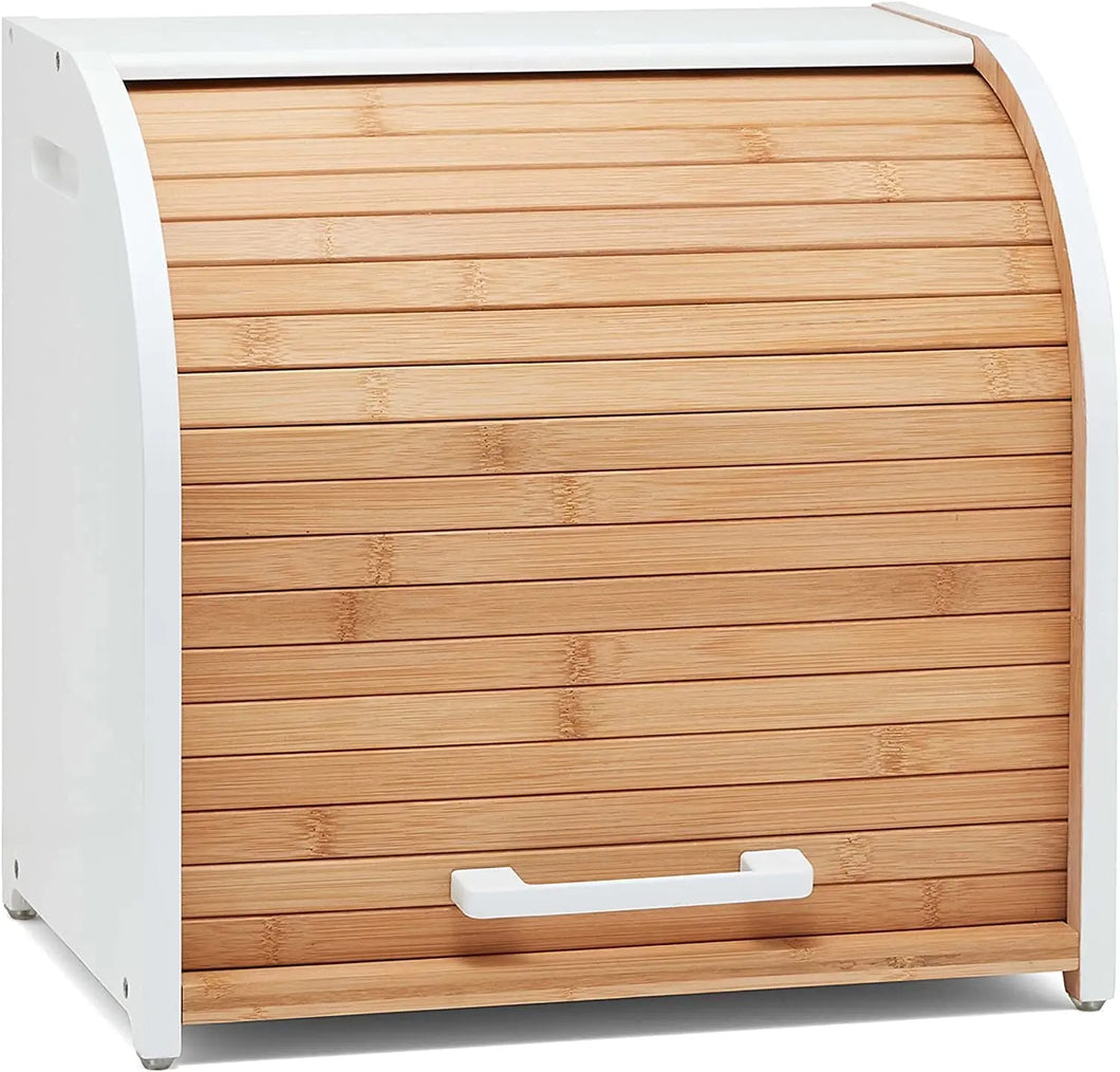Homefully Double Layer Bread Box for Kitchen Storage & Organisation with Chopping Board, 2 Layer Extra Large Wooden Roll Top Bread Bin