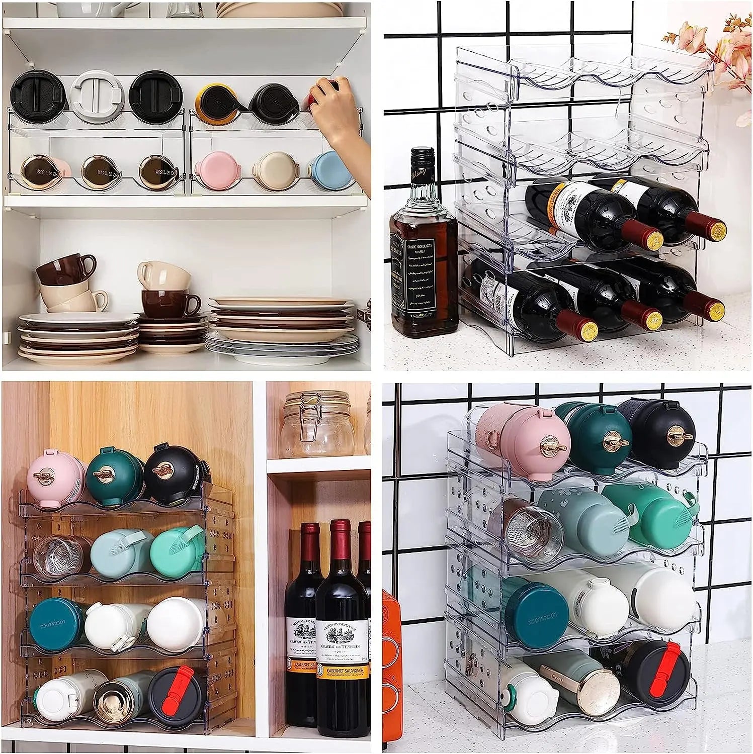 Water Bottle Organizer,4 Tier Stackable Clear Plastic Wine Rack,Water Bottle Holder,Cola Drink Organizers for Cabinet Refrigerator Pantry Kitchen Countertops,12 Bottle Acrylic Storage Racks