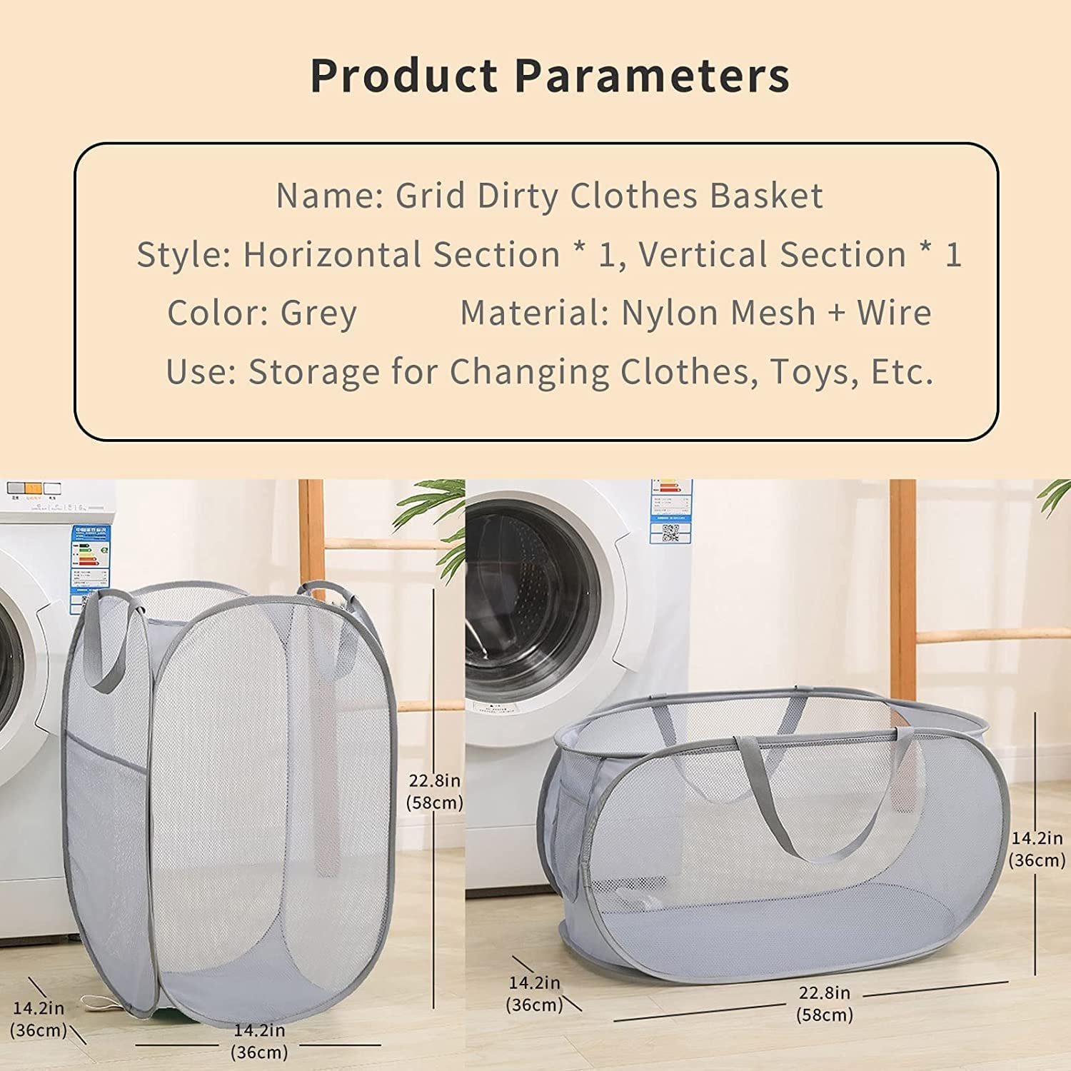2 PCS Pop-Up Laundry Hampers,Laundry Baskets,Large Folding Mesh Laundry Basket,Applicable to the Storage of Clothes and Sundries