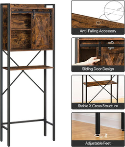 over the Toilet Storage Cabinet, 4-Tier Bathroom Space-Saver Rack over Toilet, Toilet Organizer Rack with with Cupboard and Adjustable Shelf, Easy Assembly, Rustic Brown TRHR0201