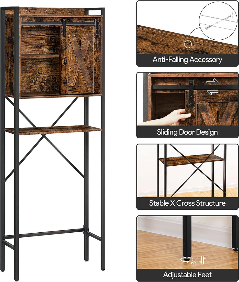 over the Toilet Storage Cabinet, 4-Tier Bathroom Space-Saver Rack over Toilet, Toilet Organizer Rack with with Cupboard and Adjustable Shelf, Easy Assembly, Rustic Brown TRHR0201