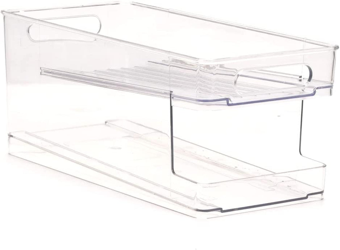 2-Layer Fridge Rolling Cans Dispenser Scrolling Cans Tins Holder Rack Fridge Storage Organiser Bin for Fridge Soda Beer Kitchen Cupboard Pantry Refrigerator Freezer