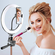 Load image into Gallery viewer, Selfie Ring Light with Tripod Stand, Ring light with Remote &amp; Phone Holder for YouTube/Tiktok Stream/Makeup, LED Circle Light Tripod (Brown)
