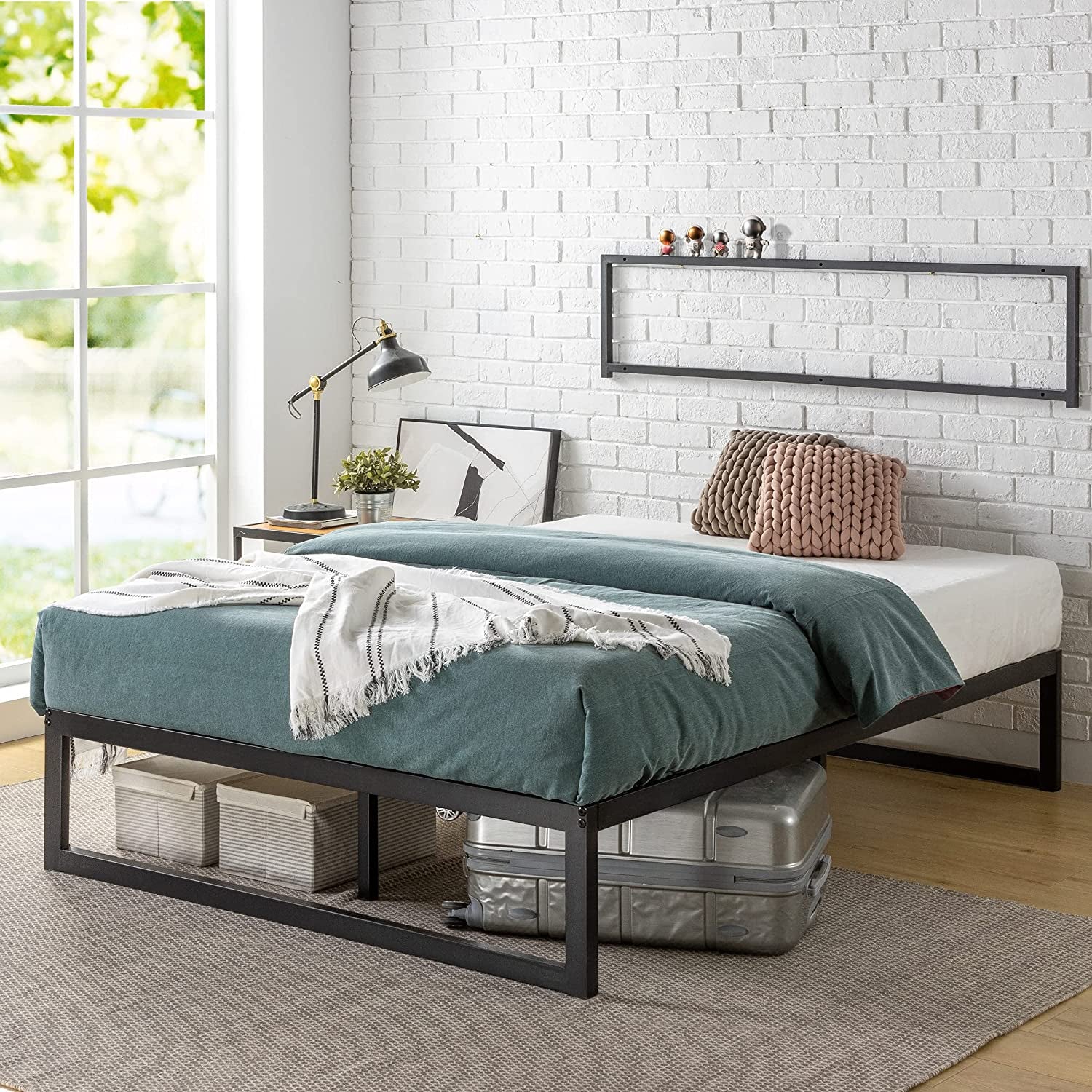 Quick Lock 35Cm Double Bed Frame/Under Bed Storage, Metal Bed Base, Metal Slats, Easy Assemble / 5Yr Warranty - Black