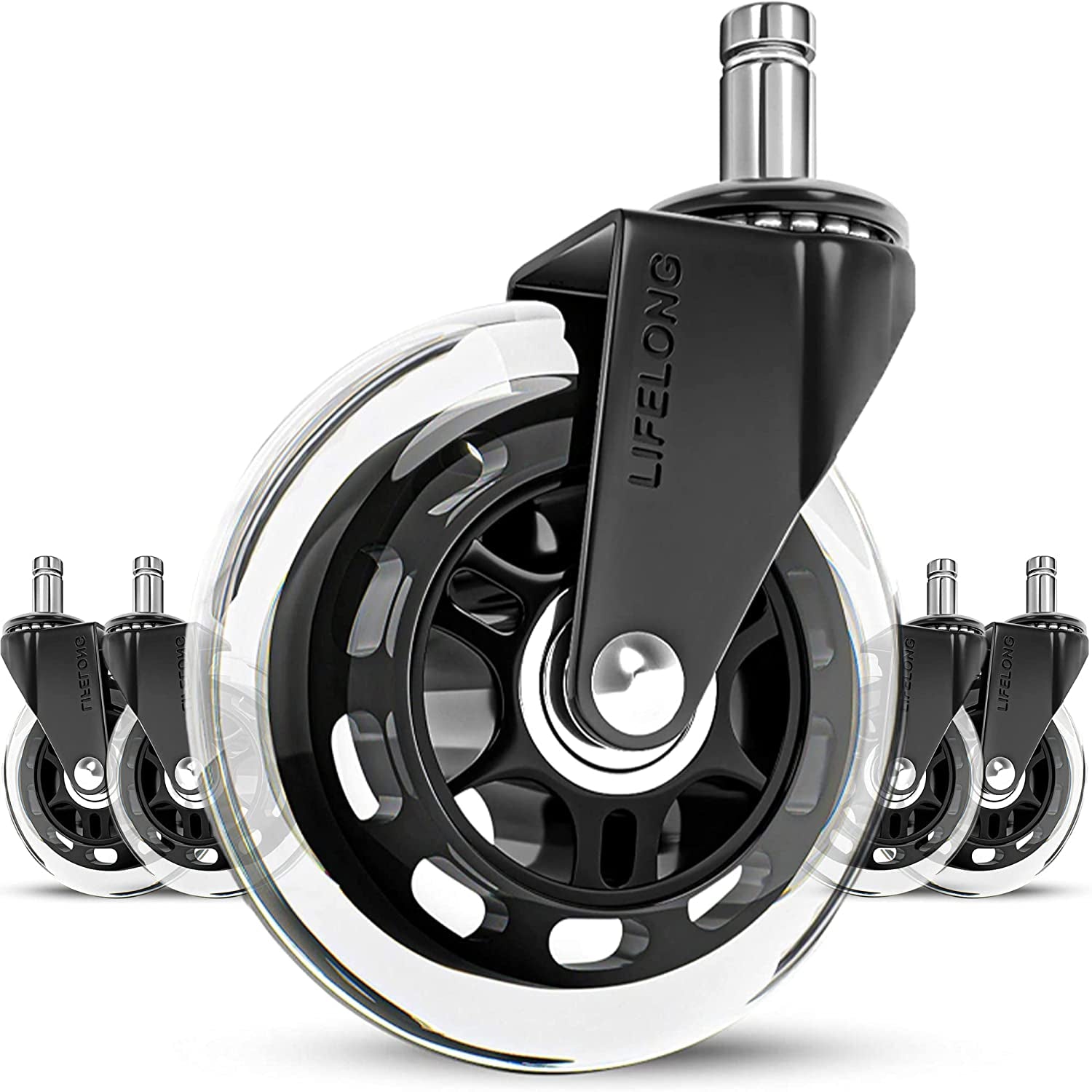 Office Chair Wheels Replacement Rubber Chair Casters for All Floors Including Hardwood Floors, Office Chair Castors for Home and Office Chairs to Replace Office Chair Mats - Universal Fit (NOT 1KEA)
