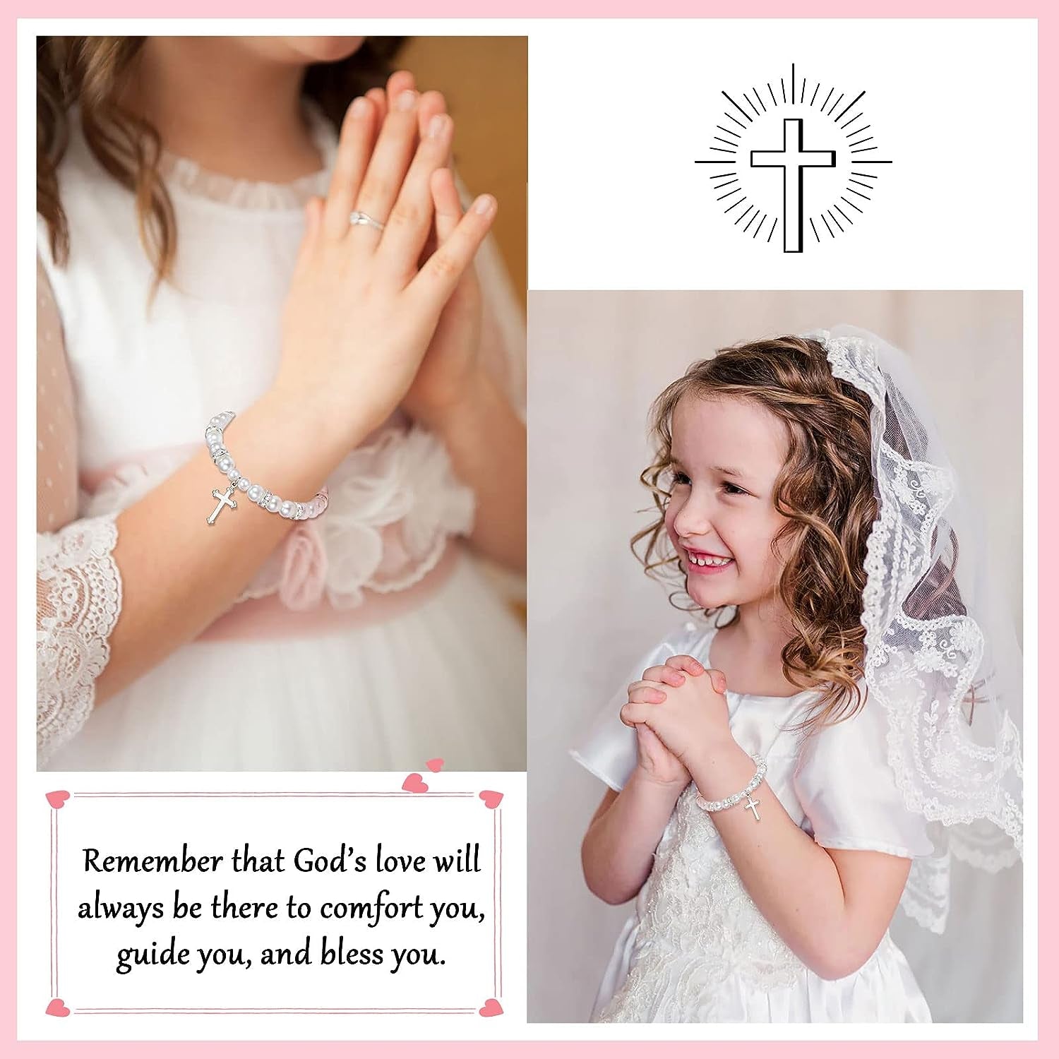 Baptism Gifts for Girl, First Communion Gifts Bracelets for Girls, Cross Bracelet