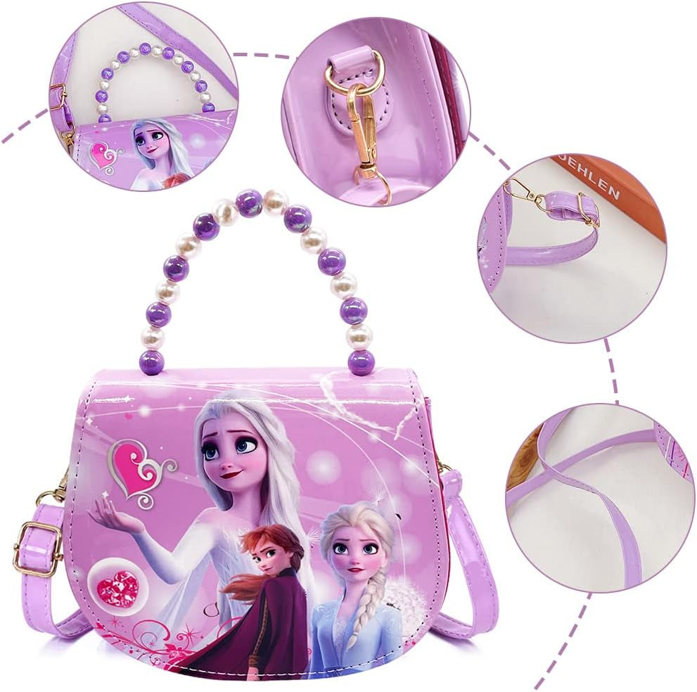 Elsa Handbag, Shoulder Bag, Anna and Elsa Children'S Handbag, Frozen Children'S Shoulder Bag, Elsa Bags, School Backpack with Adjustable Strap for Children Girls, Purple (18 X 15 X 7 Cm)