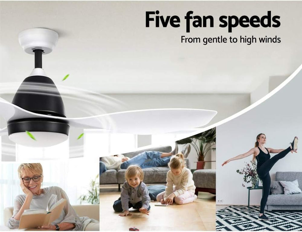 48'' Ceiling Fan Light Remote Control DC Motor White 3 Blades 1300Mm