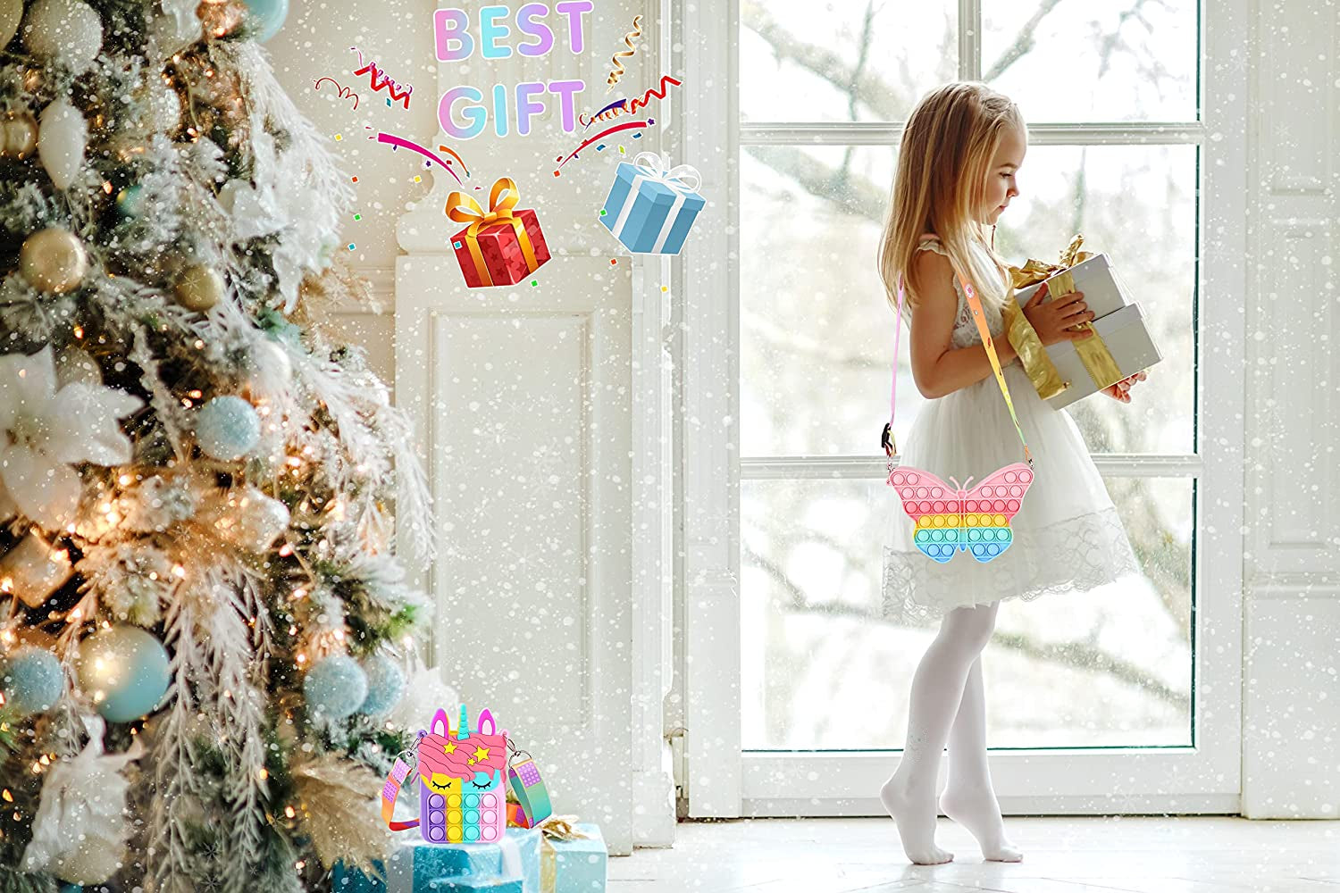 2 Pack Unicorns Gifts for Girls Toys Purse Wallet Pink Unicorn Crossbody Bag Kid Age 3 4 5 6 7 8 9 10 11 12 Years Old Birthday Valentines Gift Stocking Stuffers Christmas Little Pop Girl Stuff