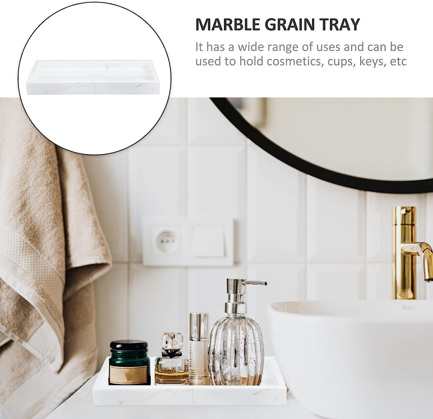 White Serving Tray Bathroom Toiletries Tray Resin Jewelry Storage Tray Marble Pattern Storage Tray Bathroom Toiletries Tray Sundries Storage Tray White Vanity Table
