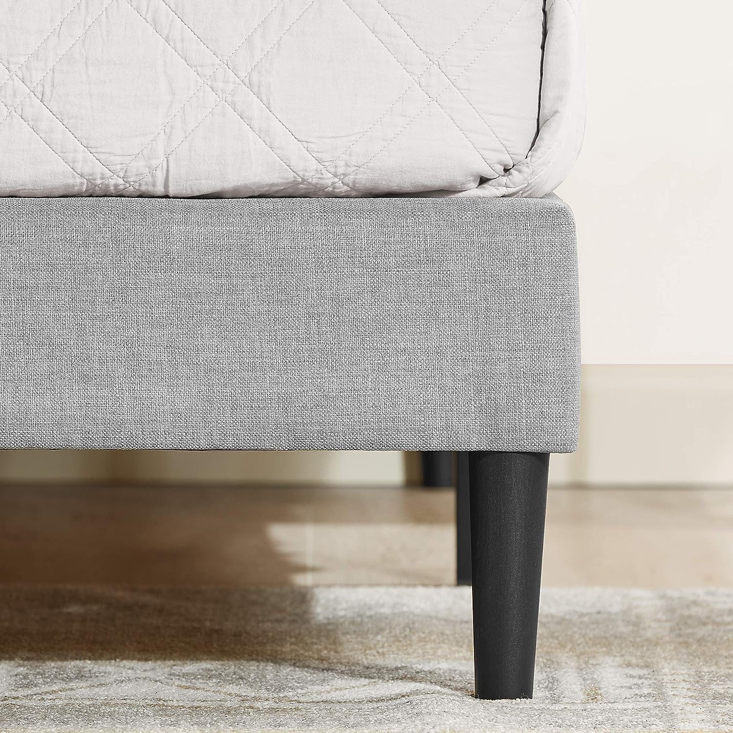 Queen Bed Frame Fabric Upholstered Platform Bed Base, Light Grey