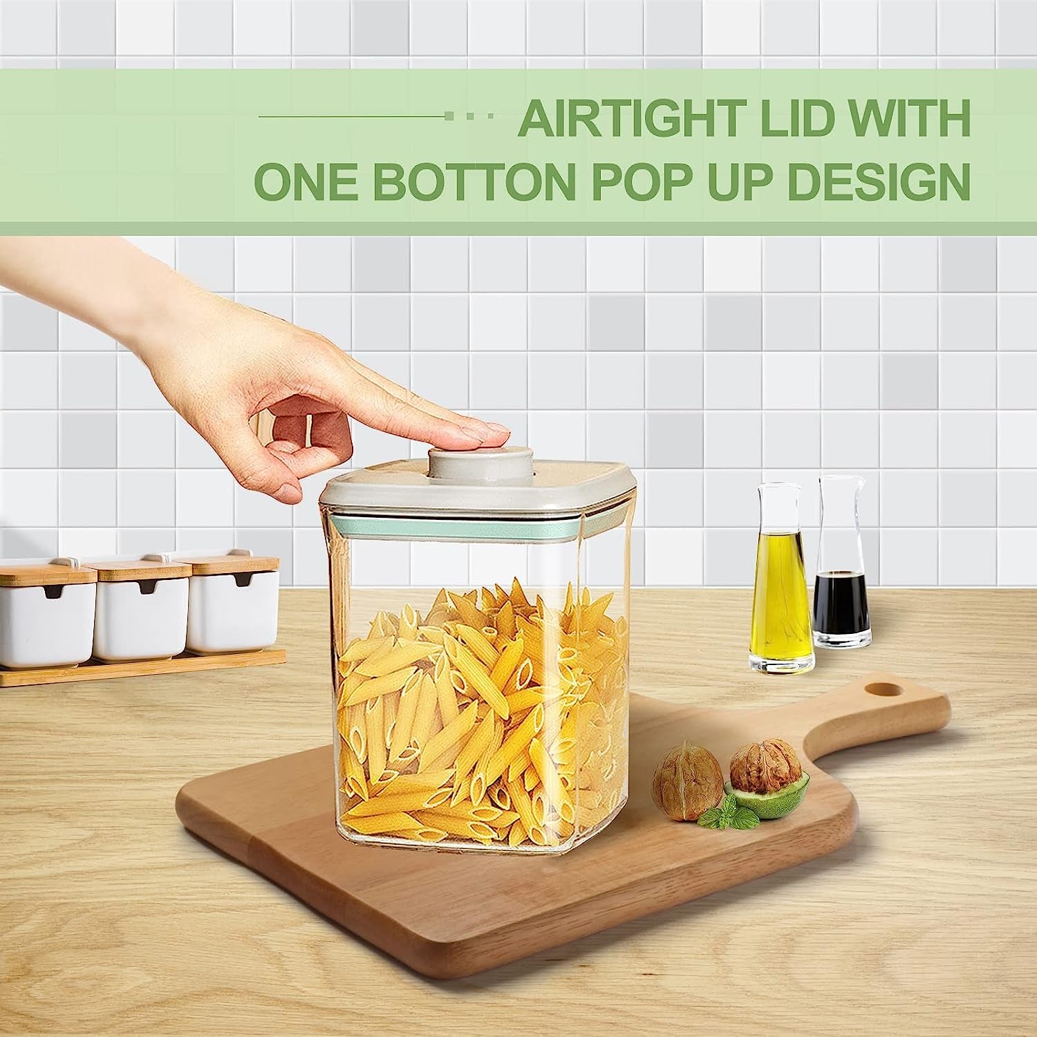 Airtight Food Storage Container, 4 Pcs Clear Plastic Kitchen Canisters Set with Pop up Airtight Lids for Bulk Food Cereal Candies Cookies Coffee Nuts Sugar Pet Food Storage