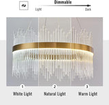 Modern Glass Chandelier D80Cm Luxury round Gold Hanging Ceiling Light 3 Colors Light Dimmable Semi Flush Mount Chandelier Pendant Lights Fixture for Dining Room Living Room Kitchen Bedroom