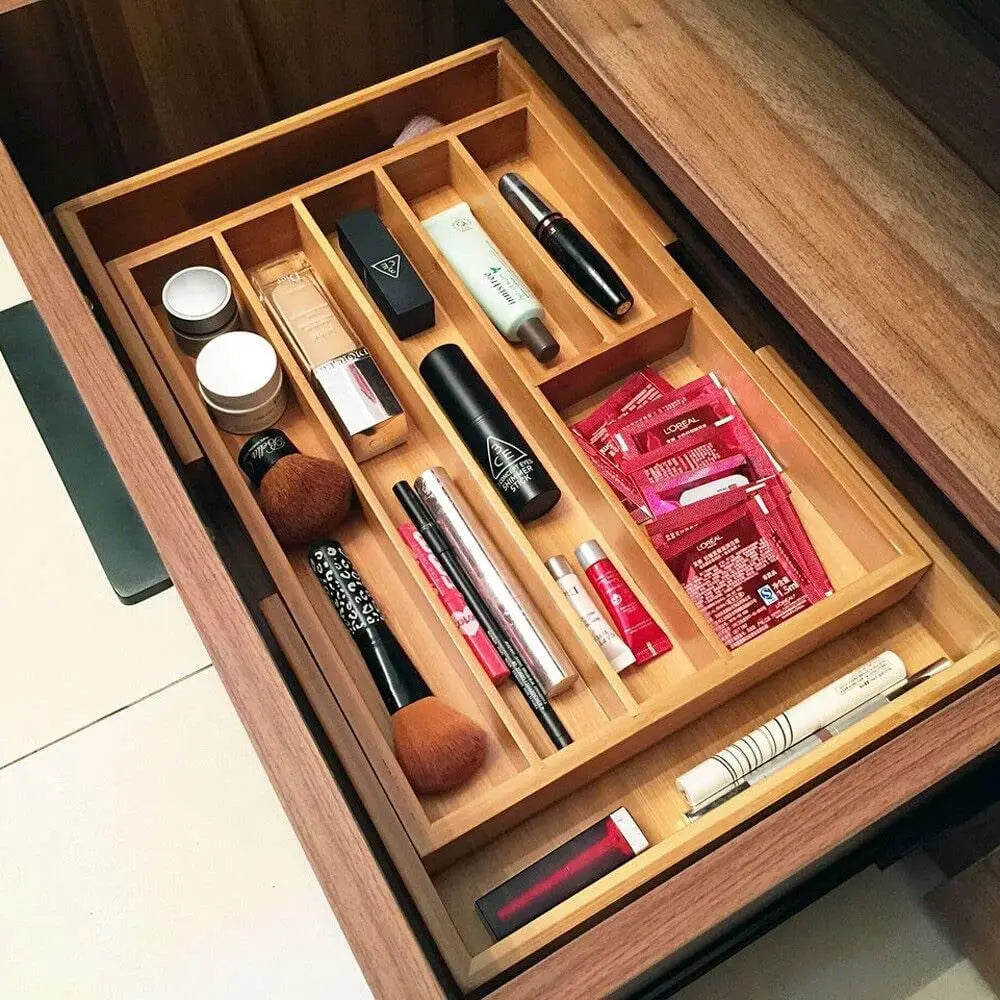 Bamboo Cutlery Tray Expandable Utensil Drawer Kitchen Organizer Insert Divider