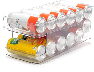 2-Layer Fridge Rolling Cans Dispenser Scrolling Cans Tins Holder Rack Fridge Storage Organiser Bin for Fridge Soda Beer Kitchen Cupboard Pantry Refrigerator Freezer