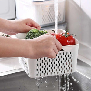 Food Storage Containers with Lids Set of 4,Fridge Organiser Bins,Fridge Storage with Colander,Reusable Food Containers for Fruit & Vegetable Storage,Kitchen Storage & Organisation