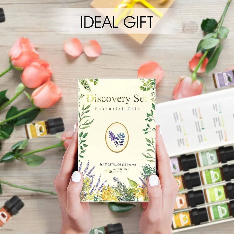 Essential Oils Gift Set, Top 12 100% Natural Aromatherapy Oils - Lavender, Rosemary, Eucalyptus, Frankincense, Lemon, Ylang Ylang, and More Diffuser Oils for Massage, Hair Care
