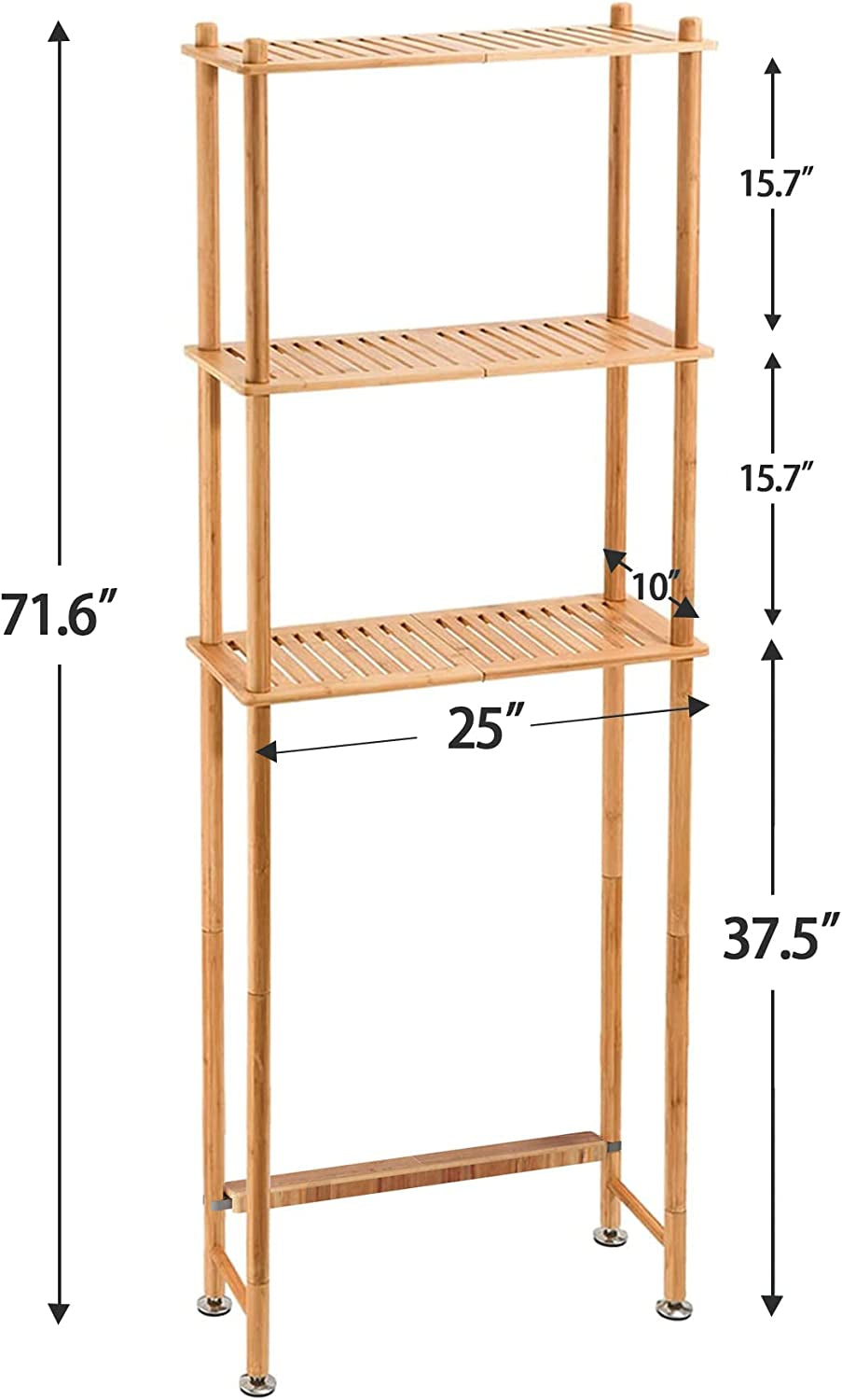 over the Toilet Storage Shelf Bamboo, 3-Tier over Toilet Organizer Rack, Freestanding above Toilet Shelf for Bathroom, Laundry, Space Saver, Natural Color