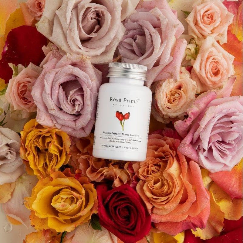 Rosa Prima Rosehip Extract 1,500Mg Complex, Collagen Formation and Skin Repair Supplement with Vitamin C&E for Glowing, Nourishing and Firming, 60 Vegan Capsules