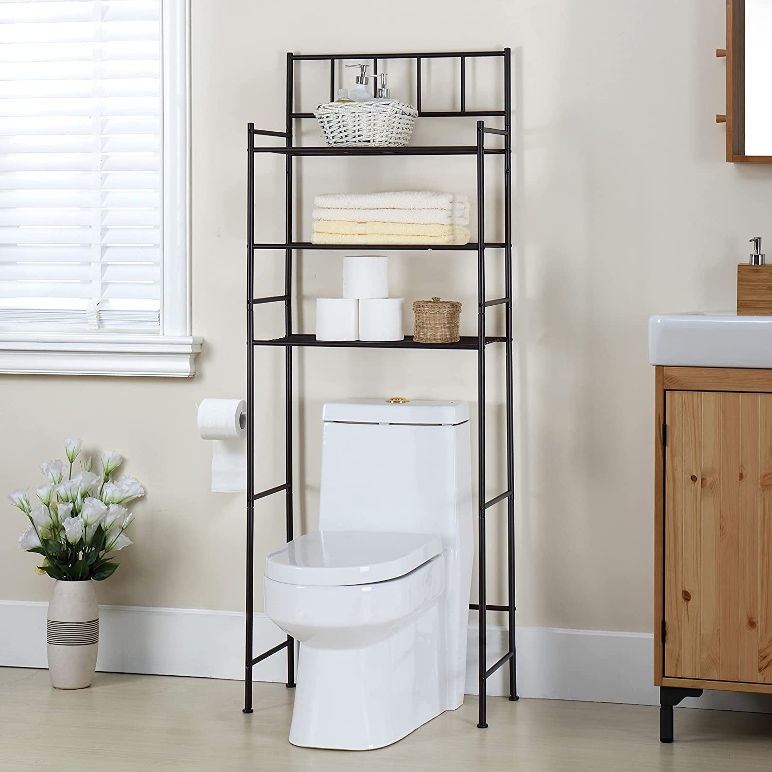 3 Shelf Bathroom Space Saver over the Toilet Rack Bathroom Corner Stand Storage Organizer Accessories Bathroom Cabinet Tower Shelf with ORB Finish 23.5" W X 10.5" D X 64.5" H