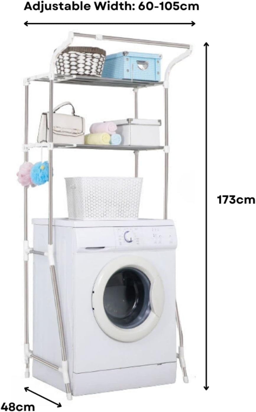 over Toilet Storage Shelf 2-Tiers Stainless Steel ABS Bathroom Organizer, Adjustable Height, Sturdy Construction, Durability, Two Transparent Tray