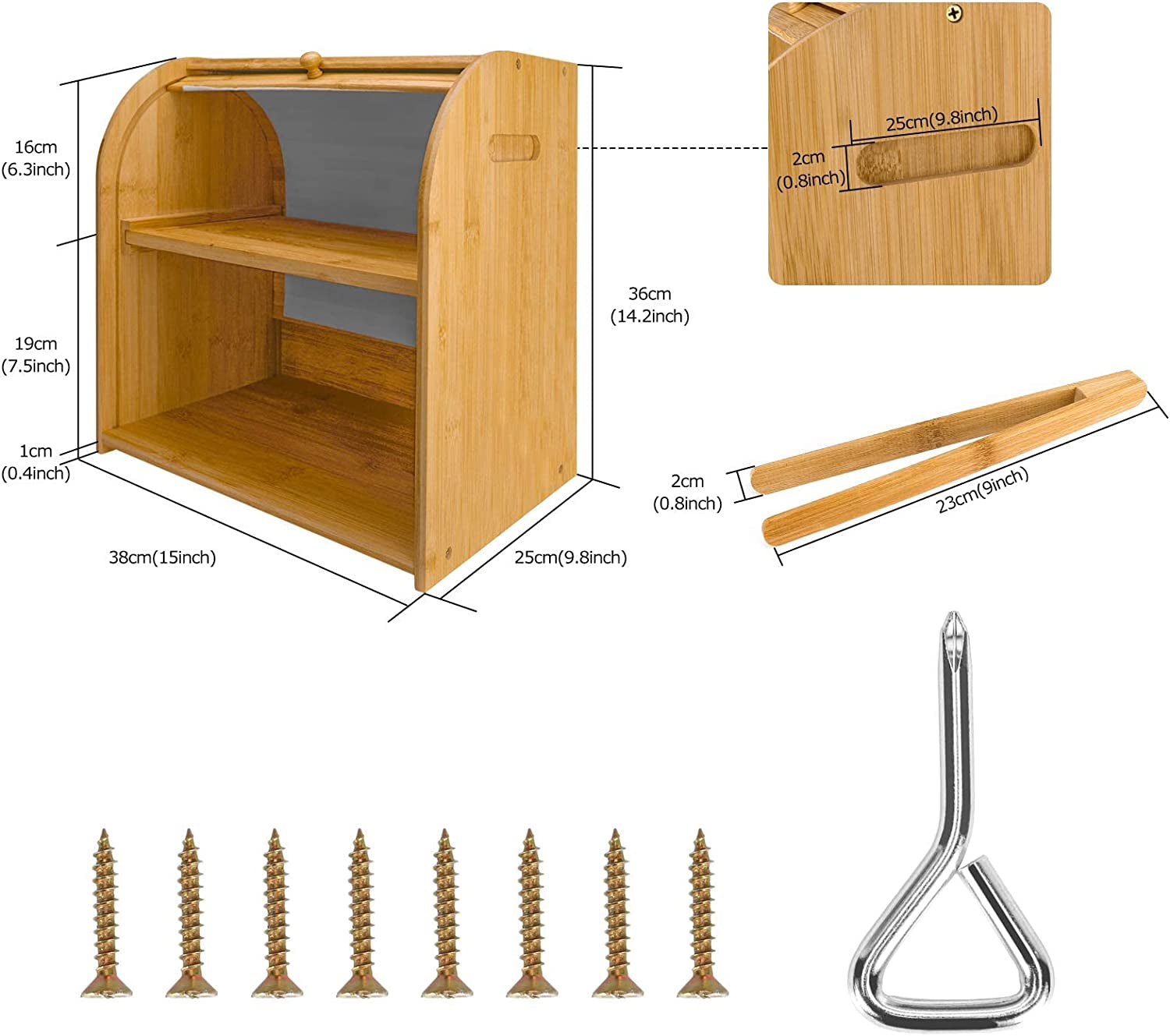 Bamboo Bread Box for Kitchen Countertop Extra Large 2 Layer Bread Box Set Homemade Bread Storage Box Bread Bin Roll Top Bread Box