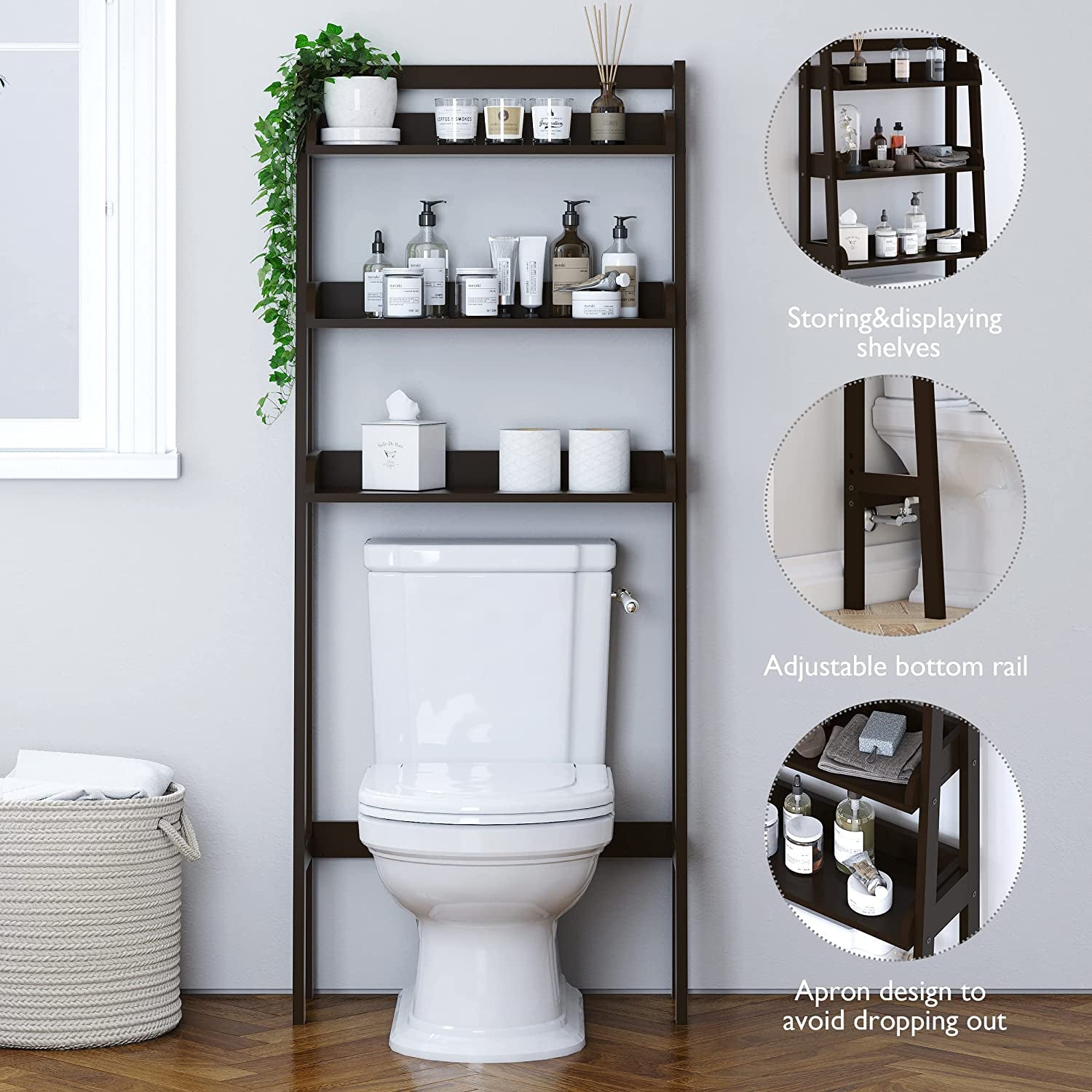 3-Shelf Bathroom Organizer over the Toilet, Bathroom Spacesaver (Espresso)