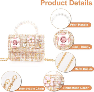 Little Girls Princess Purses Cute Crown Crossbody Bag Handbag with Pearl Handle for Kids Toddler