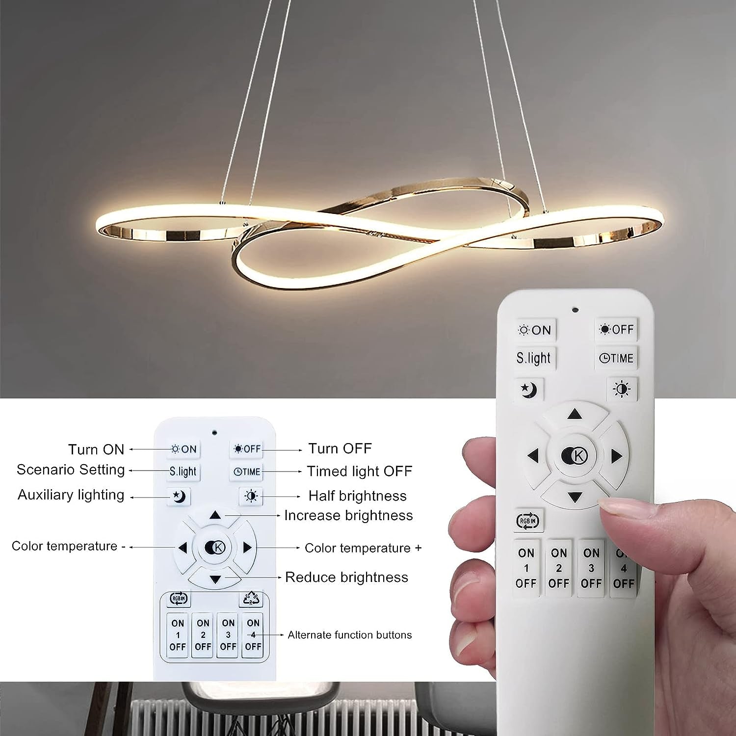 Modern LED Pendant Light Island Pendant Lamp Dimmable with Remote Control Aluminum Plating Surface Chandelier for Kitchen Living Room Dining Room Bedroom (Gold)