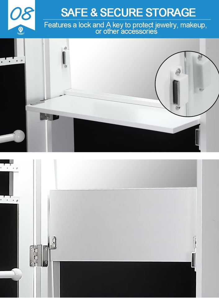 Dual Use Wall Mounted Hang over Mirror Jewellery Cabinet LED Light White