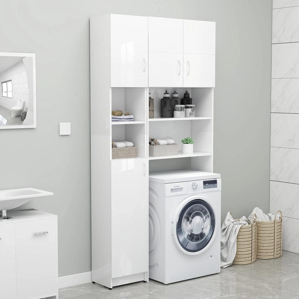 Bathroom Cabinet Home Laundry Room Rack Washroom Organiser Cupboard Storage Cabinet Furniture High Gloss White Engineered Wood
