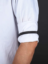 Load image into Gallery viewer, 2 Pairs of Shirt Sleeve Holders Garters Elastic Metal Armbands for Fixing Long Sleeves - Black and Silver, Black Silver, Medium

