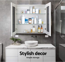 Load image into Gallery viewer, High Gloss PU Finish 2 Doors Bathroom Vanity Mirror Cabinet with Storage Cabinets with Glass Shelves, Two Doors Wall Cabinets for Bathroom Toilet, 750Mm X 150Mm X 720Mm
