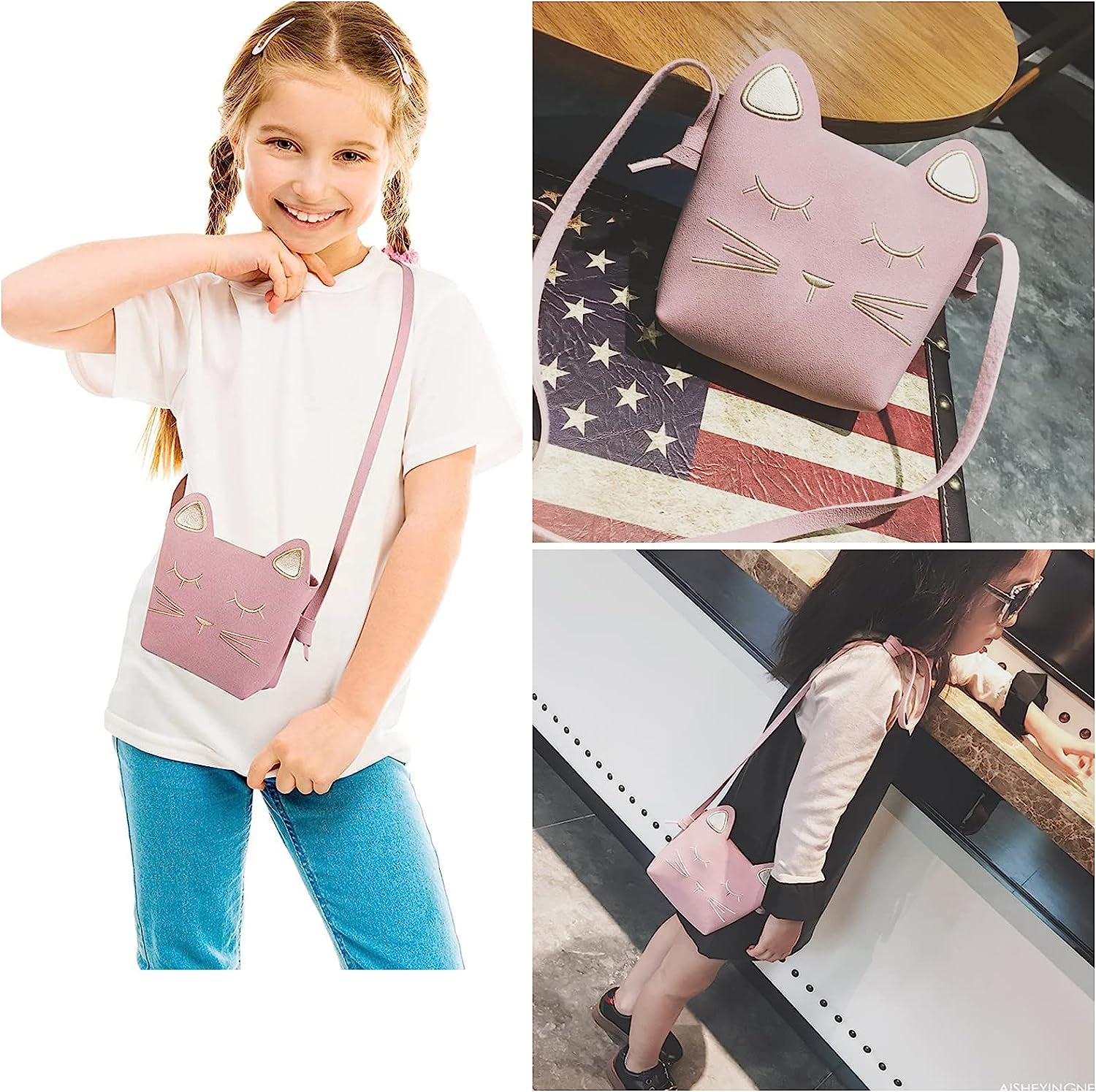 Little Girls' Shoulder Bag Handbag, Cute Cat Ear Crossbody Purse Body Bag for Kids Girls Toddlers (Pink)