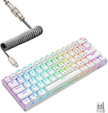 RK61 60% Mechanical Keyboard with Coiled Cable, 2.4Ghz/Bluetooth/Wired, Wireless Bluetooth Mini Keyboard 61 Keys, RGB Hot Swappable Brown Switch Gaming Keyboard with Software - White