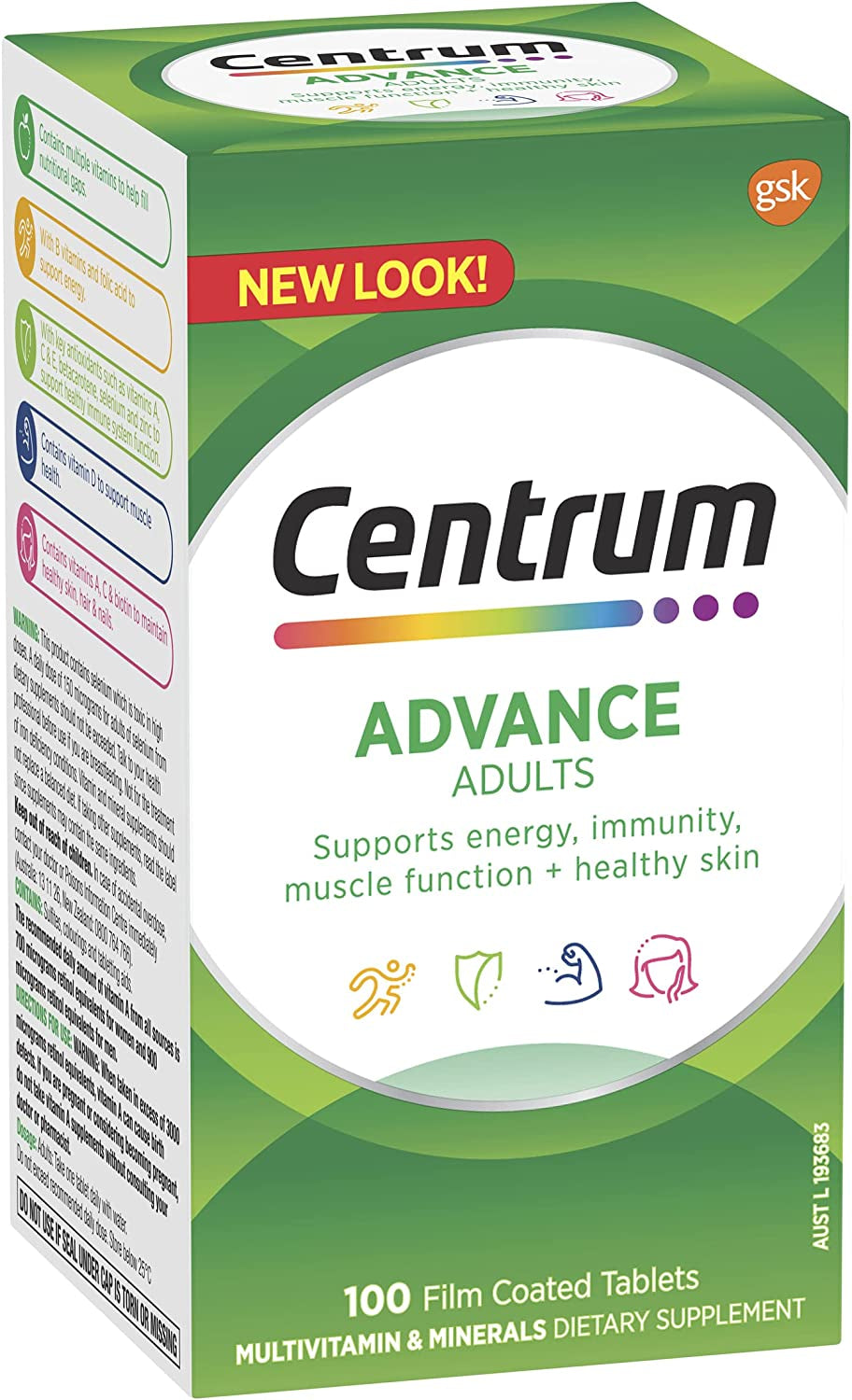 Advance, Multivitamin with Vitamins & Minerals to Support Energy, Immunity, Muscle Function & Healthy Skin, 100 Tablets