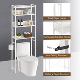 over the Toilet Storage, 4-Tier Wooden Bathroom Space Saver with Hooks, Freestanding Bathroom Organizer, Multifunctional over the Toilet Storage Rack, Bathroom Toilet Rack, White