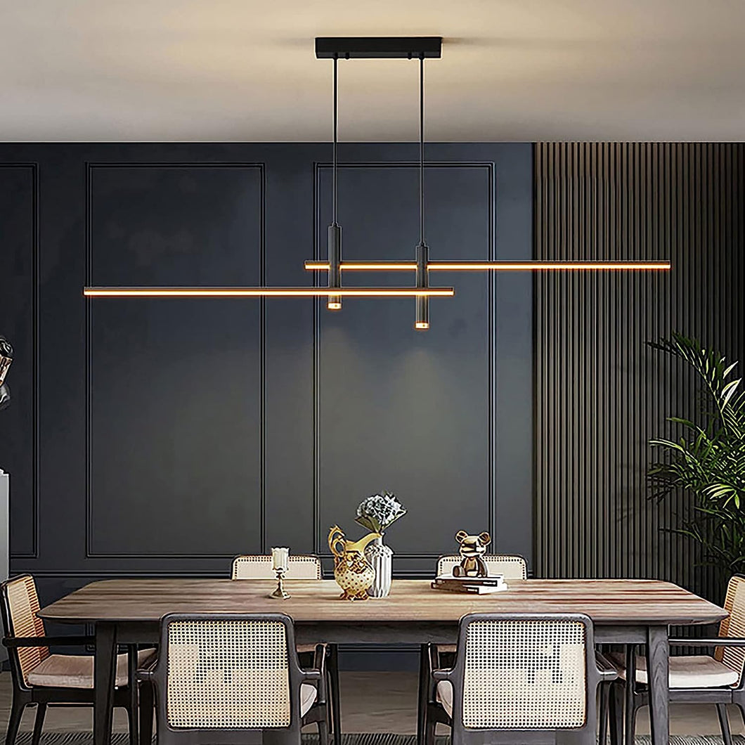 Modern Dimmable LED Pendant Lighting for Kitchen Island - Linear LED Chandelier with Spotlights, Adjustable Hanging Light for Dining Table, Black 120Cm/47Inch, Energy Class A, Iok34-003