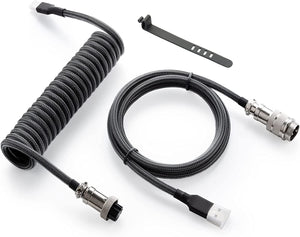 Pro Custom Coiled USB C Cable for Gaming Keyboard, Double-Sleeved Mechanical Keyboard Cable with Detachable Metal Aviator, 1.5M USB-C to USB-A, Carbon Black Color