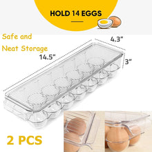 Load image into Gallery viewer, Egg Holder for Refrigerator 2 Pcs Egg Storage Organizer Container with Lids Plastic Egg Tray 14 Eggs Fridge Stackable Egg Storage Frigerator Organizer Bins for Egg Refrigerator Kitchen
