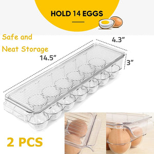 Egg Holder for Refrigerator 2 Pcs Egg Storage Organizer Container with Lids Plastic Egg Tray 14 Eggs Fridge Stackable Egg Storage Frigerator Organizer Bins for Egg Refrigerator Kitchen