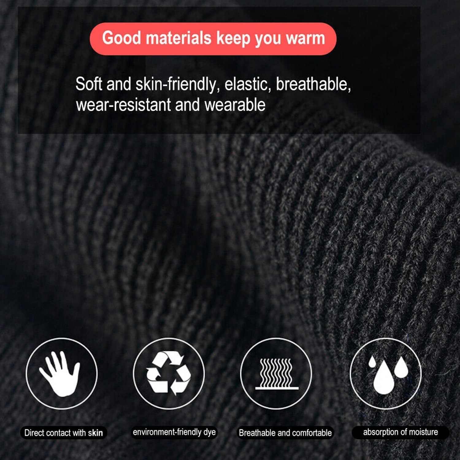 3 Holes Black Balaclava Style Windproof Mask Neck Warmer Ski Hat Fishing 3 Hole Beanie Face Mask Ski-Warm Knit-Men and Women Black