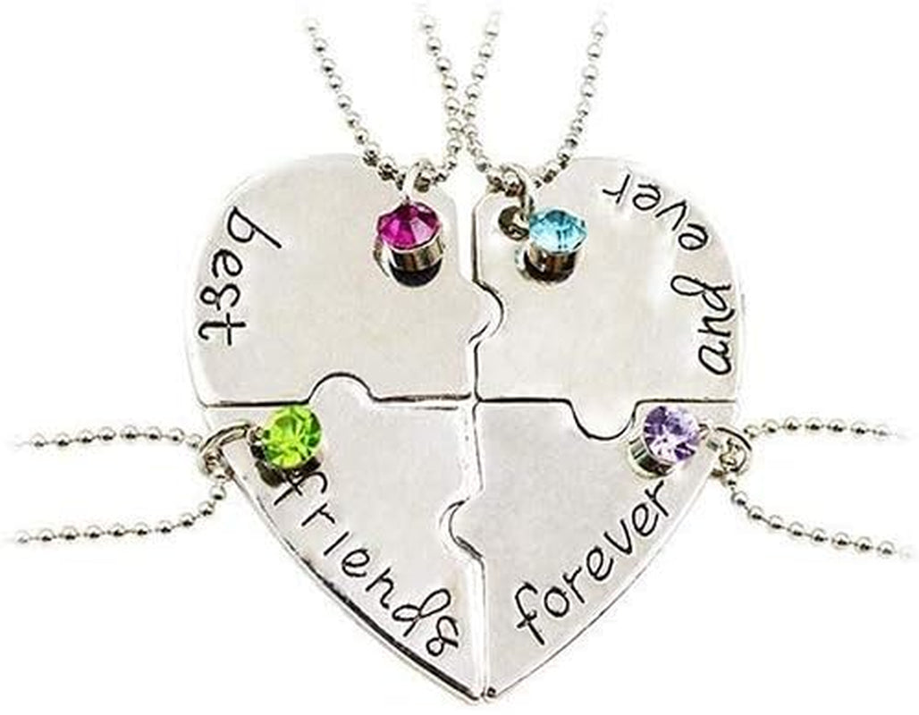 4 Pcs/Set Fashion Girl Wedding Jewelry Best Friend BFF Friendship Puzzle Rhinestone Heart Matching Necklace Durable Design
