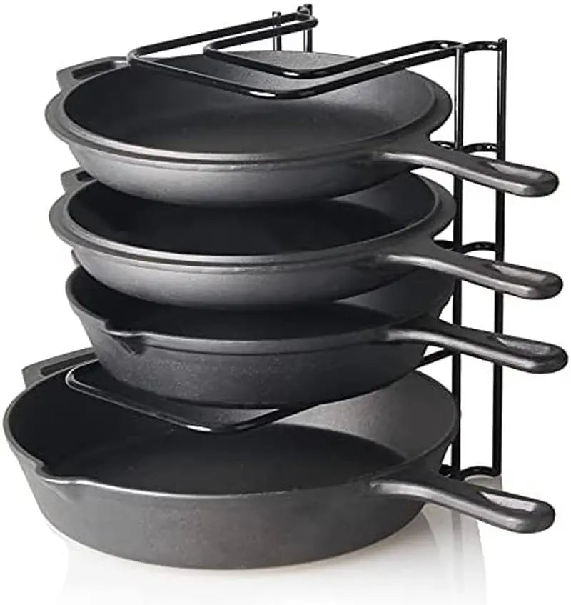 Heavy Duty Pots N Pan Organizer Rack | Kitchen Cabinet Storage Organizers for Cookware, Pot Lid Holder, Cast Iron Skillet, Bakeware - No Assembly Required
