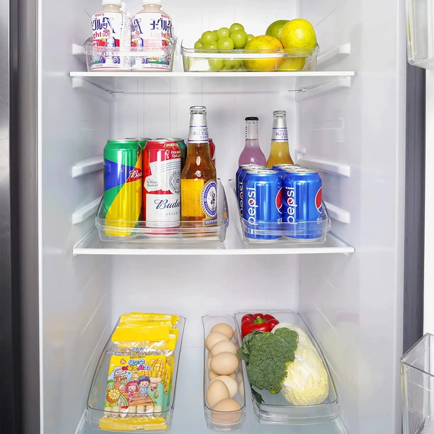 Refrigerator Organizer Bins, 12 Clear Plastic Fridge Storage Containers for Freezer Kitchen Countertops Pantry Organization, BPA Free