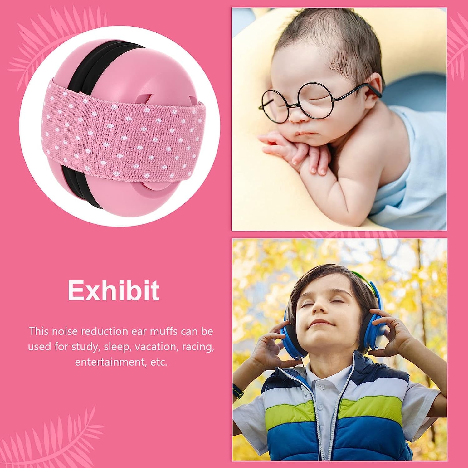 Baby Ear Muffs Noise Blocking Headphones Infant Noise Reduction Earmuffs with Elastic Headband Ear Protection for Newborn Toddler Boys Girls Pink